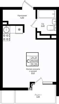 Студия квартира, вторичка, 31м2, 8/10 этаж