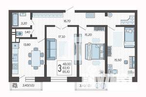 3-к квартира, вторичка, 85м2, 6/12 этаж