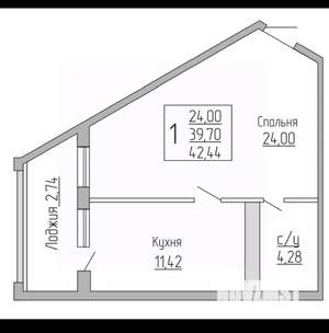 1-к квартира, вторичка, 42м2, 8/24 этаж
