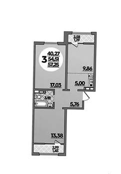 2-к квартира, вторичка, 57м2, 1/8 этаж