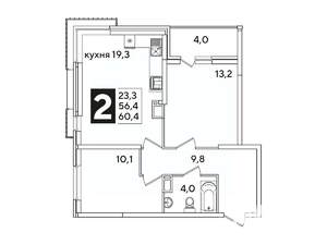 2-к квартира, вторичка, 60м2, 15/16 этаж