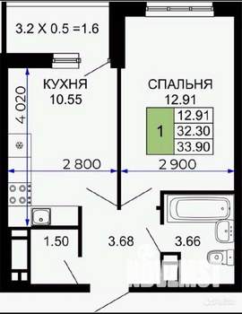 1-к квартира, вторичка, 34м2, 12/19 этаж