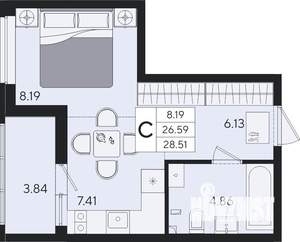 Студия квартира, вторичка, 29м2, 2/9 этаж