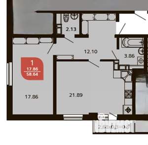 2-к квартира, вторичка, 58м2, 10/16 этаж
