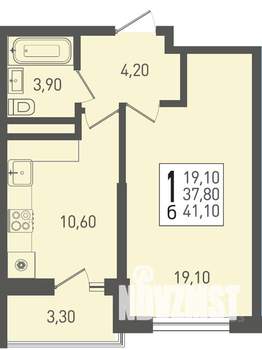 1-к квартира, строящийся дом, 41м2, 16/22 этаж