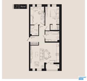 2-к квартира, вторичка, 76м2, 5/18 этаж