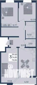 3-к квартира, вторичка, 77м2, 16/18 этаж