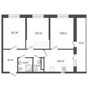 3-к квартира, вторичка, 65м2, 23/25 этаж