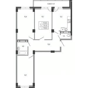 3-к квартира, вторичка, 82м2, 10/15 этаж