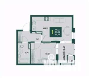 1-к квартира, вторичка, 39м2, 13/18 этаж