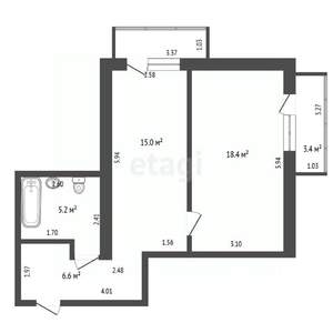 1-к квартира, вторичка, 45м2, 3/5 этаж