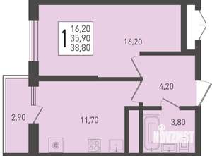 1-к квартира, строящийся дом, 39м2, 2/24 этаж