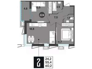 2-к квартира, вторичка, 60м2, 2/9 этаж