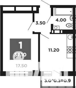1-к квартира, вторичка, 37м2, 12/14 этаж