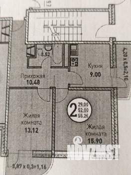 2-к квартира, сданный дом, 55м2, 9/16 этаж