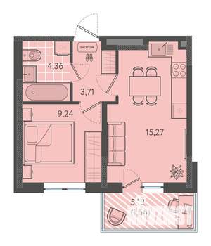 1-к квартира, вторичка, 34м2, 1/18 этаж