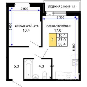 1-к квартира, вторичка, 38м2, 2/16 этаж