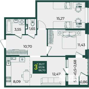 3-к квартира, вторичка, 67м2, 4/18 этаж