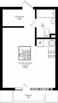 Студия квартира, вторичка, 32м2, 7/10 этаж