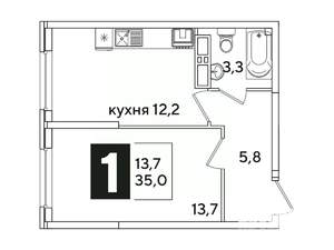 1-к квартира, вторичка, 35м2, 14/16 этаж