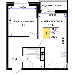 1-к квартира, вторичка, 37м2, 11/16 этаж