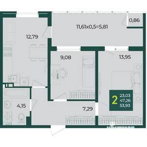 2-к квартира, вторичка, 54м2, 3/18 этаж