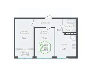 2-к квартира, вторичка, 54м2, 17/24 этаж