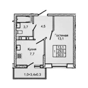 1-к квартира, вторичка, 31м2, 2/17 этаж