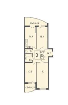 3-к квартира, вторичка, 96м2, 7/19 этаж