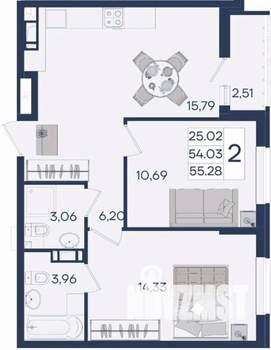 2-к квартира, вторичка, 55м2, 7/18 этаж