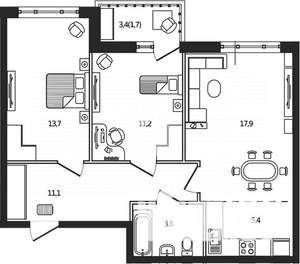 2-к квартира, вторичка, 65м2, 4/9 этаж