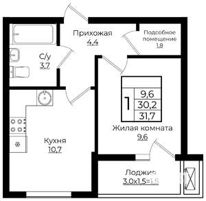 1-к квартира, вторичка, 32м2, 1/7 этаж