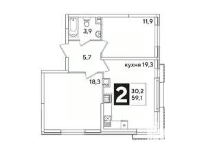 2-к квартира, вторичка, 59м2, 12/16 этаж