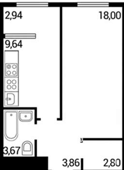1-к квартира, вторичка, 38м2, 18/25 этаж