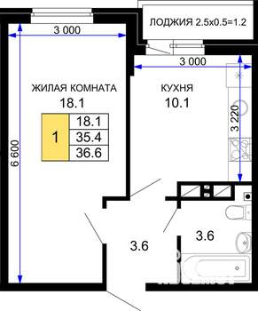 1-к квартира, строящийся дом, 37м2, 14/16 этаж