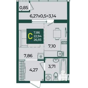 Студия квартира, вторичка, 27м2, 2/18 этаж