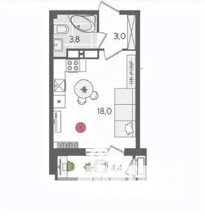 Студия квартира, вторичка, 29м2, 16/24 этаж