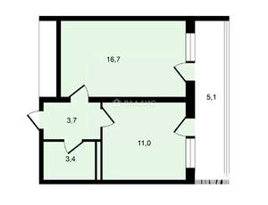 1-к квартира, вторичка, 35м2, 6/19 этаж