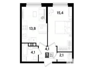 1-к квартира, вторичка, 40м2, 6/16 этаж