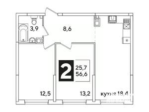 2-к квартира, вторичка, 57м2, 4/16 этаж