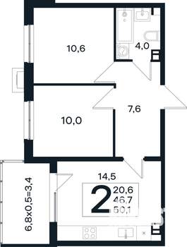 2-к квартира, вторичка, 50м2, 2/4 этаж