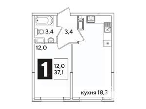 1-к квартира, вторичка, 37м2, 11/16 этаж