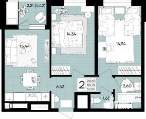 2-к квартира, вторичка, 58м2, 11/18 этаж