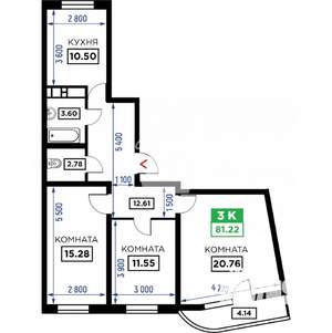 3-к квартира, сданный дом, 79м2, 19/24 этаж