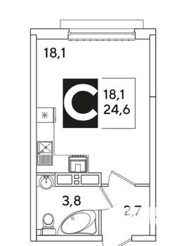 Студия квартира, вторичка, 25м2, 12/16 этаж