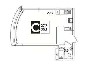 Студия квартира, вторичка, 35м2, 12/16 этаж