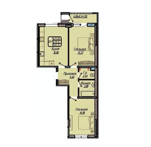 2-к квартира, вторичка, 60м2, 13/18 этаж