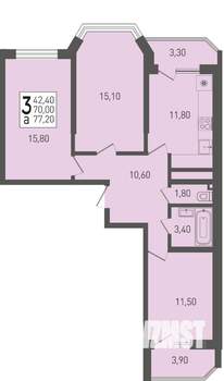 3-к квартира, вторичка, 77м2, 3/22 этаж