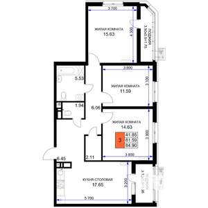 3-к квартира, вторичка, 85м2, 12/18 этаж