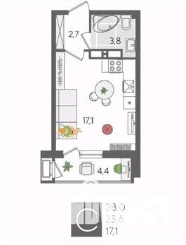 Студия квартира, вторичка, 28м2, 15/24 этаж